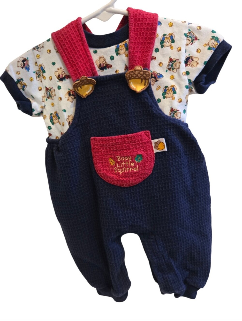 Vintage Y2k Busy Little Squirrel Acorn Overalls 2pc Set